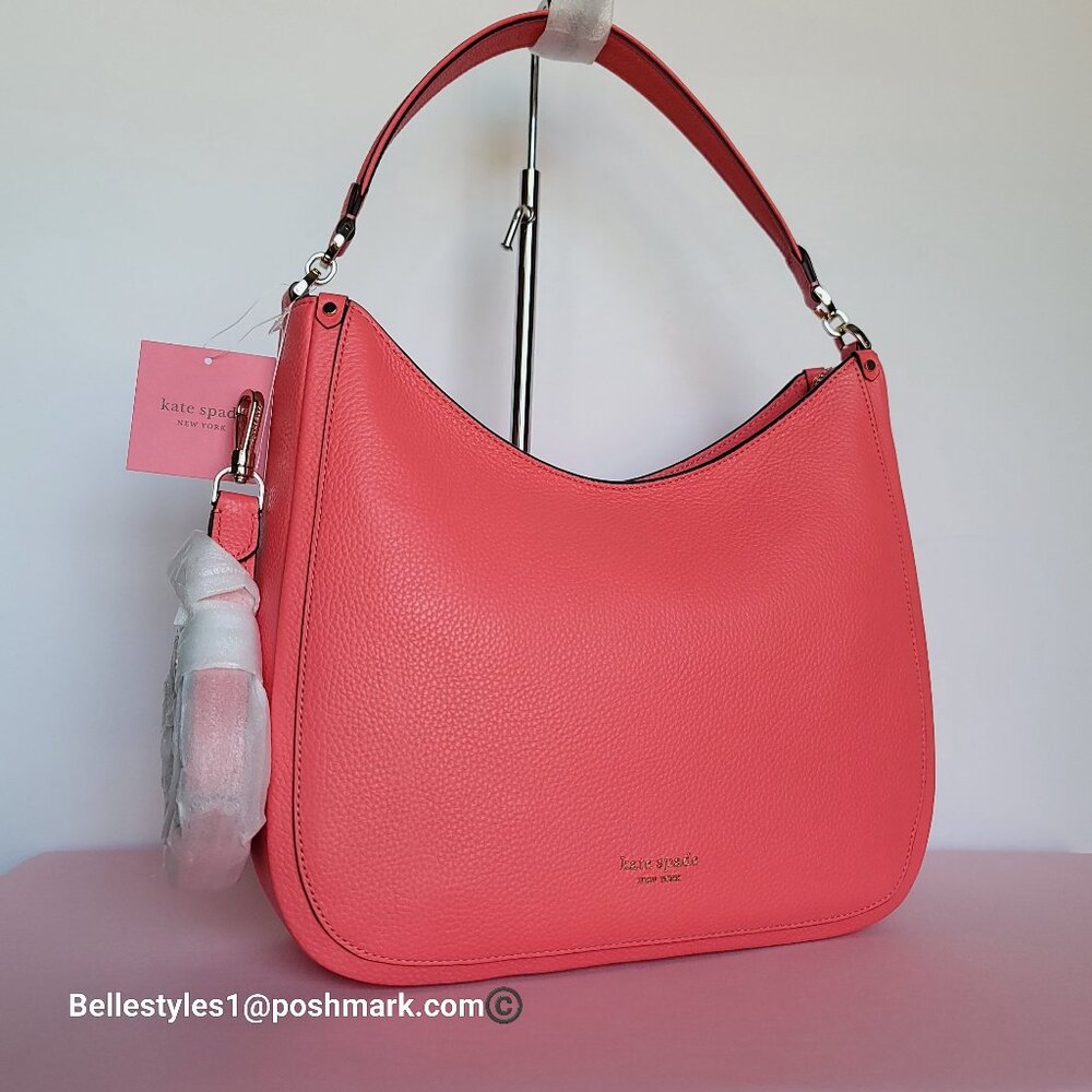 KATE SPADE Roulette Pebbled Leather Large Hobo Bag- Peach Melba color π$178.β - Picture 3 of 16